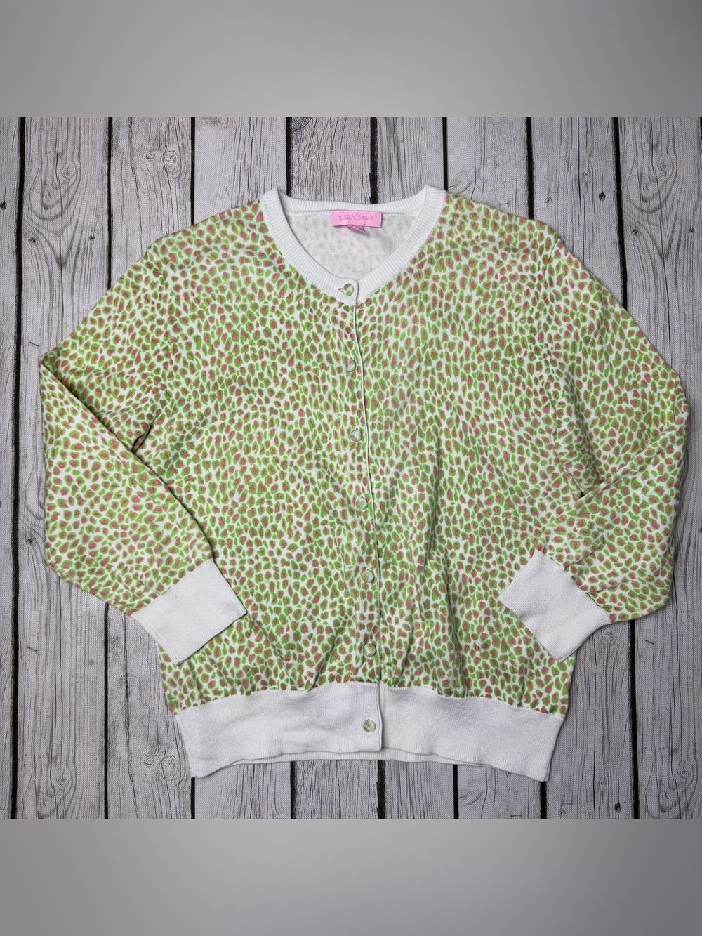 Lilly Pulitzer Women's M Knitted Cardigan Spotted Leopard Print Cropped Sleeves